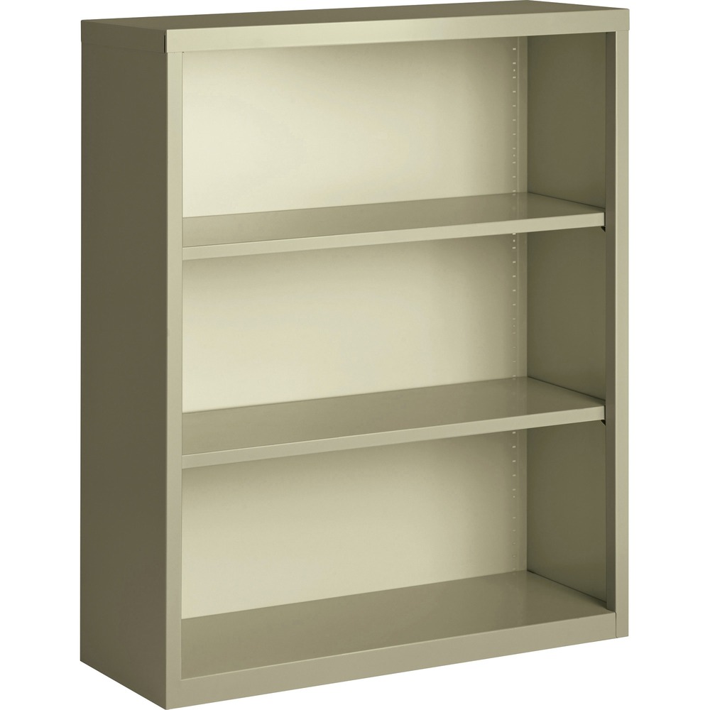LLR41284 - Three-shelf bookcase features fully adjustable shelves for flexible storage solutions. Shelves adjust in 1" increments, and each offers a 200 lb. capacity. The bottom shelf is fixed. Welded steel construction offers a powder-coat finish for durability. Bookcase meets or exceeds ANSI/BIFMA shelf standards.