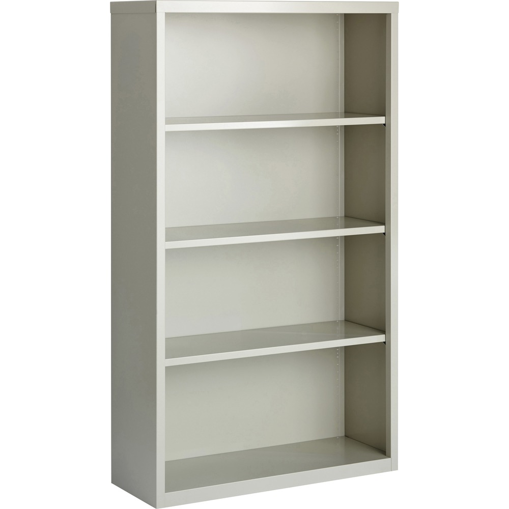LLR41286 - Four-shelf bookcase features fully adjustable shelves for flexible storage solutions. Shelves adjust in 1" increments, and each offers a 200 lb. capacity. The bottom shelf is fixed. Welded steel construction offers a powder-coat finish for durability. Bookcase meets or exceeds ANSI/BIFMA shelf standards.