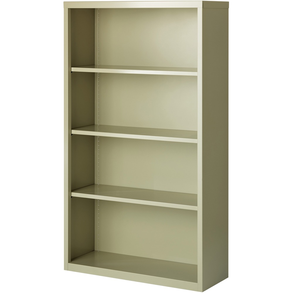 LLR41287 - Four-shelf bookcase features fully adjustable shelves for flexible storage solutions. Shelves adjust in 1" increments, and each offers a 200 lb. capacity. The bottom shelf is fixed. Welded steel construction offers a powder-coat finish for durability. Bookcase meets or exceeds ANSI/BIFMA shelf standards.