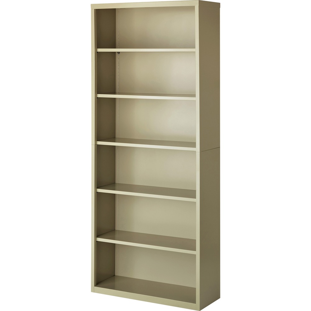 LLR41293 - Six-shelf bookcase features fully adjustable shelves for flexible storage solutions. Shelves adjust in 1" increments, and each offers a 200 lb. capacity. The bottom shelf is fixed. Welded steel construction offers a powder-coat finish for durability. Bookcase meets or exceeds ANSI/BIFMA shelf standards.