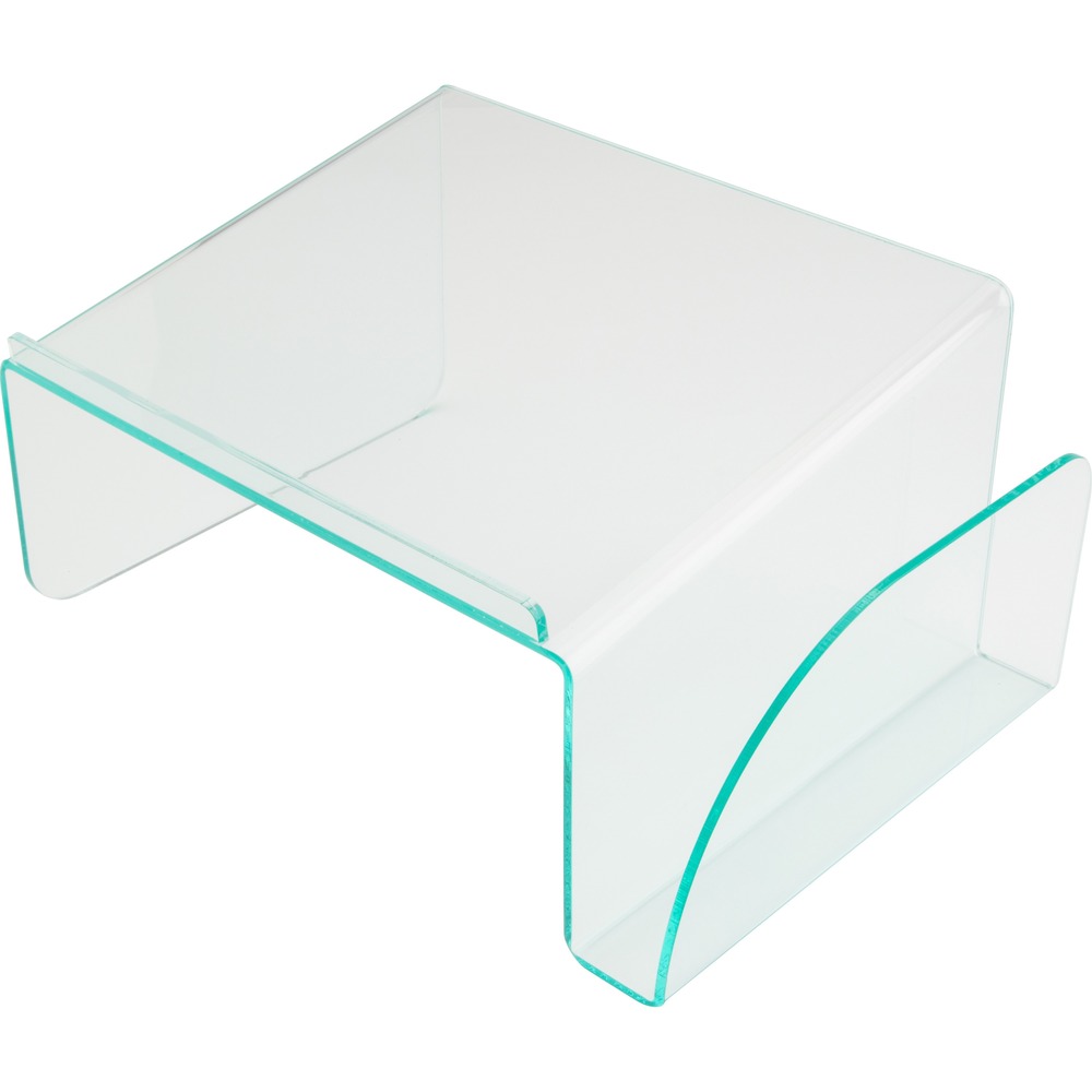 LLR80661 - Phone stand offers a durable, lightweight design with polished edges. Smooth, curved edges feature a hint of green to emulate the look of real glass. Design offers storage space underneath for large notebooks and office essentials while the 1-1/8" wide side pocket for notepad and envelopes. Phone stand is made of durable acrylic.