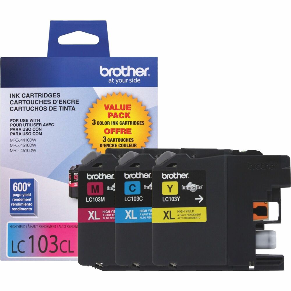 BRTLC1033PKS - High-yield ink cartridges are designed for use with Brother DCP-J152W, MFC-J245, MFC-J285DW, MFC-J4310DW, MFC-J4410DW, MFC-J450DW, MFC-J4510DW, MFC-J4610DW, MFC-J470DW, MFC-J4710DW, MFC-J475DW, MFC-J650DW, MFC-J6520DW, MFC-J6720DW, MFC-J6920DW, MFC-J870DW and MFC-J875DW. Innobella ink technology delivers print longevity, richer colors and sharper images. Each cartridge yields approximately 600 pages.