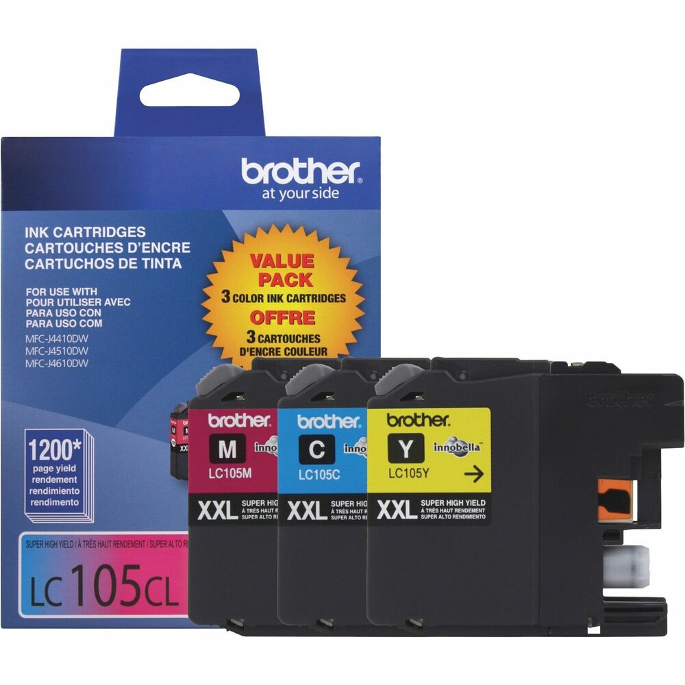 BRTLC1053PKS - High-yield ink cartridges are designed for use with Brother MFC-J4310DW, MFC-J4410DW, MFC-J4510DW, MFC-J4610DW, MFC-J4710DW, MFC-J6520DW, MFC-J6720DW and MFC-J6920DW. Innobella ink technology delivers print longevity, richer colors and sharper images. Each cartridge yields approximately 1,200 pages.