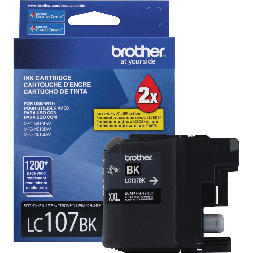 BRTLC107BK - Super high-yield ink cartridges are designed for use with Brother MFC-J4310DW, MFC-J4410DW, MFC-J4510DW, MFC-J4610DW and MFC-J4710DW. Innobella ink technology delivers print longevity, richer colors and sharper images. Each cartridge yields approximately 1,200 pages.