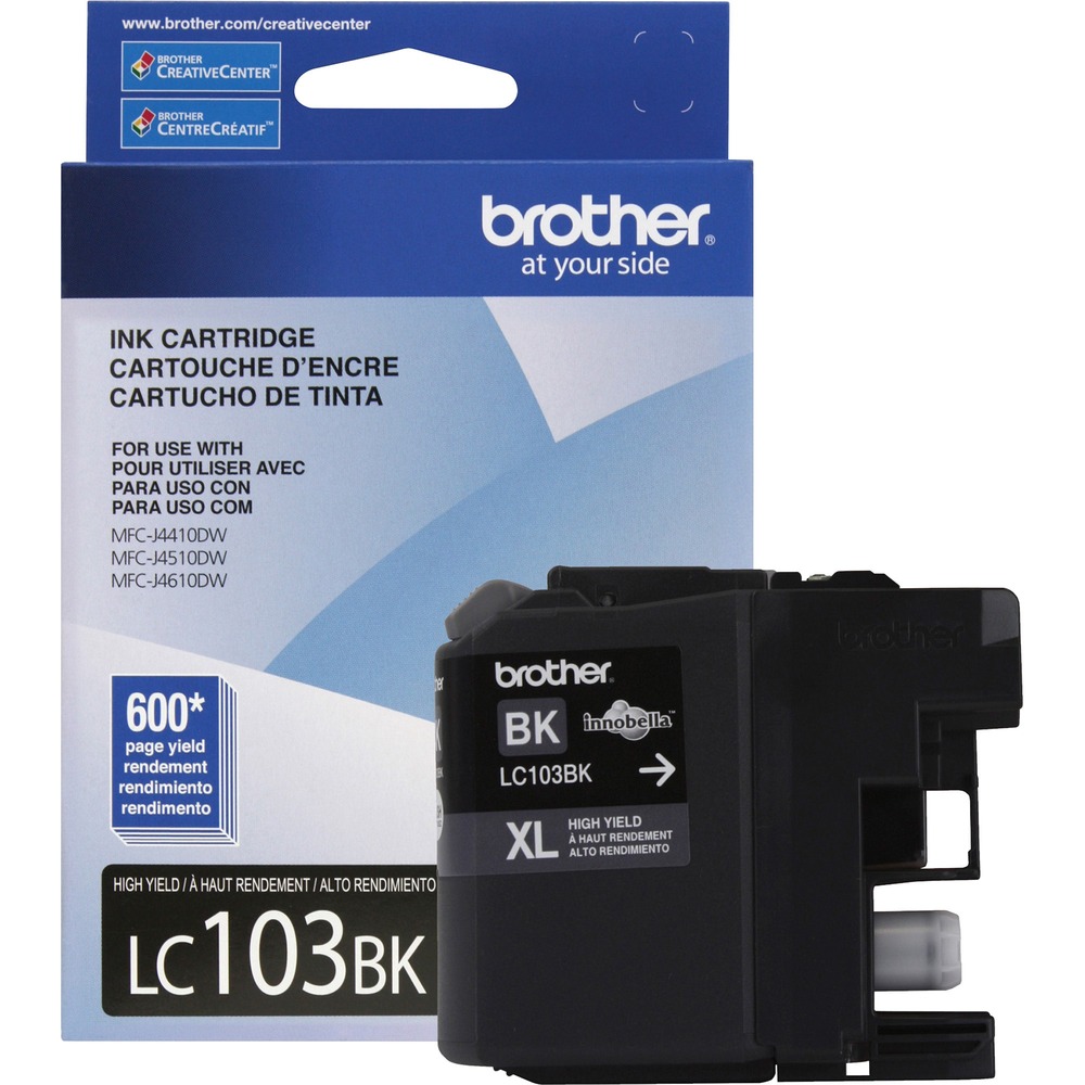 BRTLC103BK - High-yield ink cartridge is designed for use with Brother DCP-J152W, MFC-J245, MFC-J285DW, MFC-J4310DW, MFC-J4410DW, MFC-J450DW, MFC-J4510DW, MFC-J4610DW, MFC-J470DW, MFC-J4710DW, MFC-J475DW, MFC-J650DW, MFC-J6520DW, MFC-J6720DW, MFC-J6920DW, MFC-J870DW and MFC-J875DW. Innobella ink technology delivers print longevity, richer colors and sharper images. Cartridge yields approximately 600 pages. More from the Manufacturer