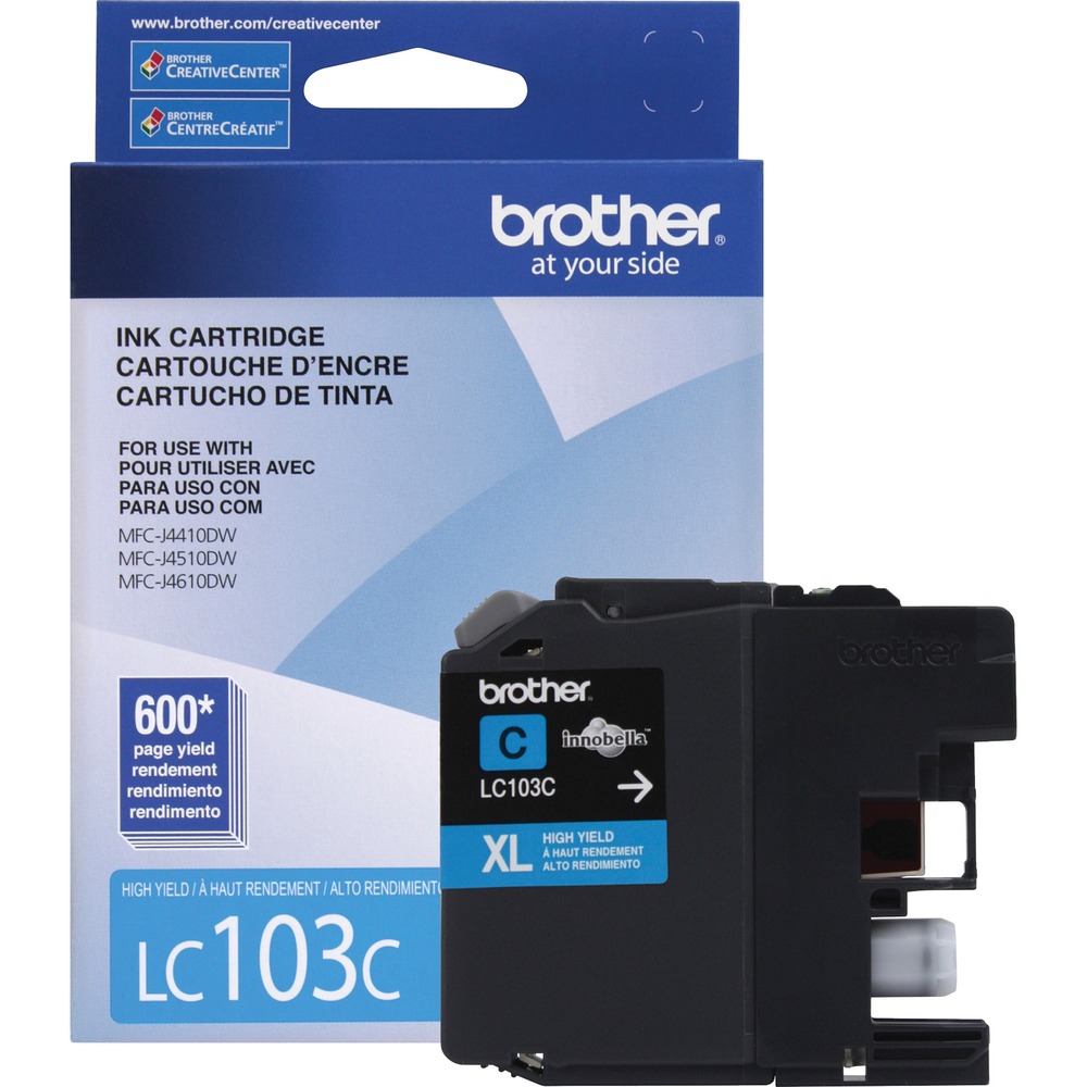 BRTLC103C - High-yield ink cartridge is designed for use with Brother DCP-J152W, MFC-J245, MFC-J285DW, MFC-J4310DW, MFC-J4410DW, MFC-J450DW, MFC-J4510DW, MFC-J4610DW, MFC-J470DW, MFC-J4710DW, MFC-J475DW, MFC-J650DW, MFC-J6520DW, MFC-J6720DW, MFC-J6920DW, MFC-J870DW and MFC-J875DW. Innobella ink technology delivers print longevity, richer colors and sharper images. Cartridge yields approximately 600 pages.