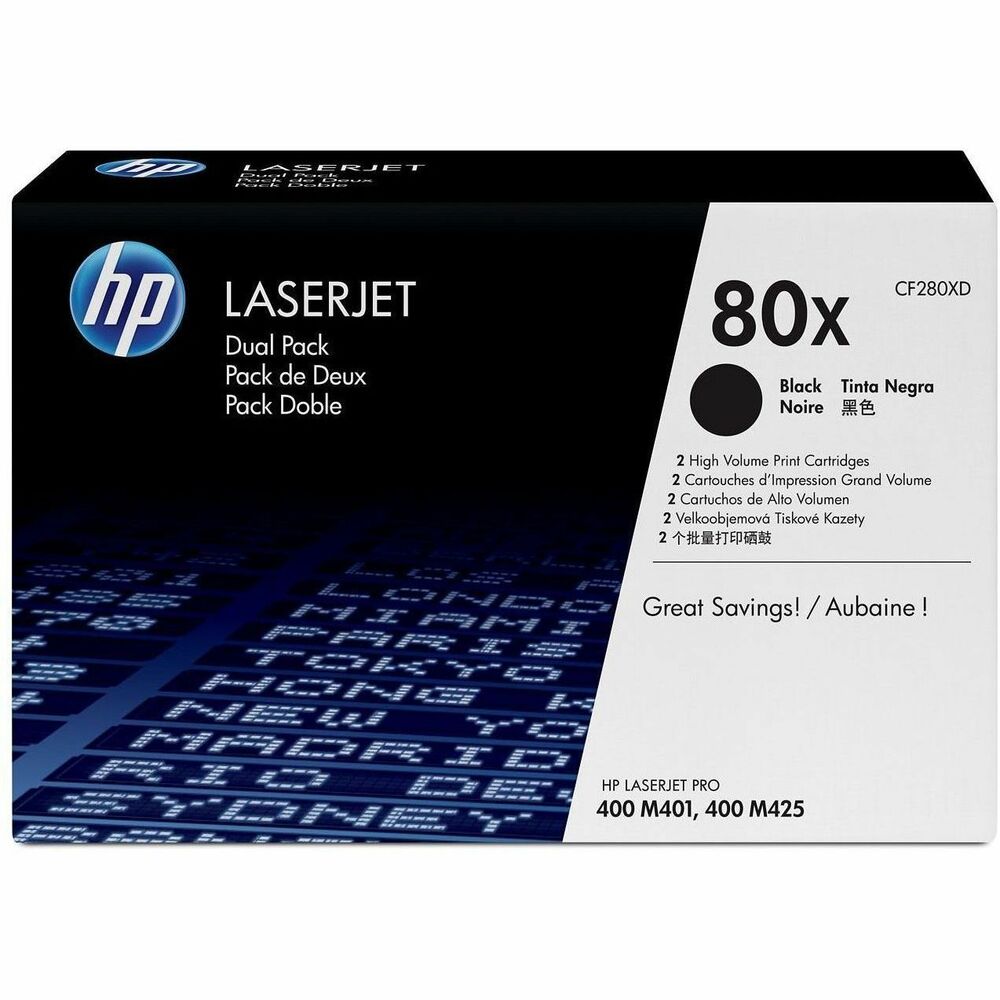 HEWCF280XD - Toner cartridges deliver sharp detail and consistent gray scale for charts and graphs so you get business-quality results on a wide range of laser papers. Make an impact with professional-quality, black/white documents and crisp, black text. Keep printing costs low while maintaining productivity. HP toner cartridges deliver consistent, uninterrupted printing. Because cartridges are designed for exceptional reliability, you avoid wasted supplies and expensive delays. Replacement cartridges are quick and easy to install. Cartridges are designed for use with HP LaserJet 400 M401n, M401dne, M401dne, M401dn, M401dw and M425dn. Each cartridge yields approximately 6,900 pages. More from the Manufacturer