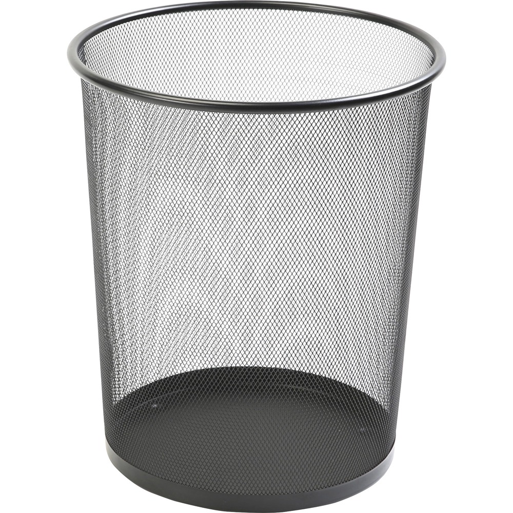 LLR52770 - Round waste receptacle is part of the Lorell line of black steel mesh and wire desk accessories. Quality mesh construction has smooth edges and an appealing, powder-coat paint finish to match most office decor.