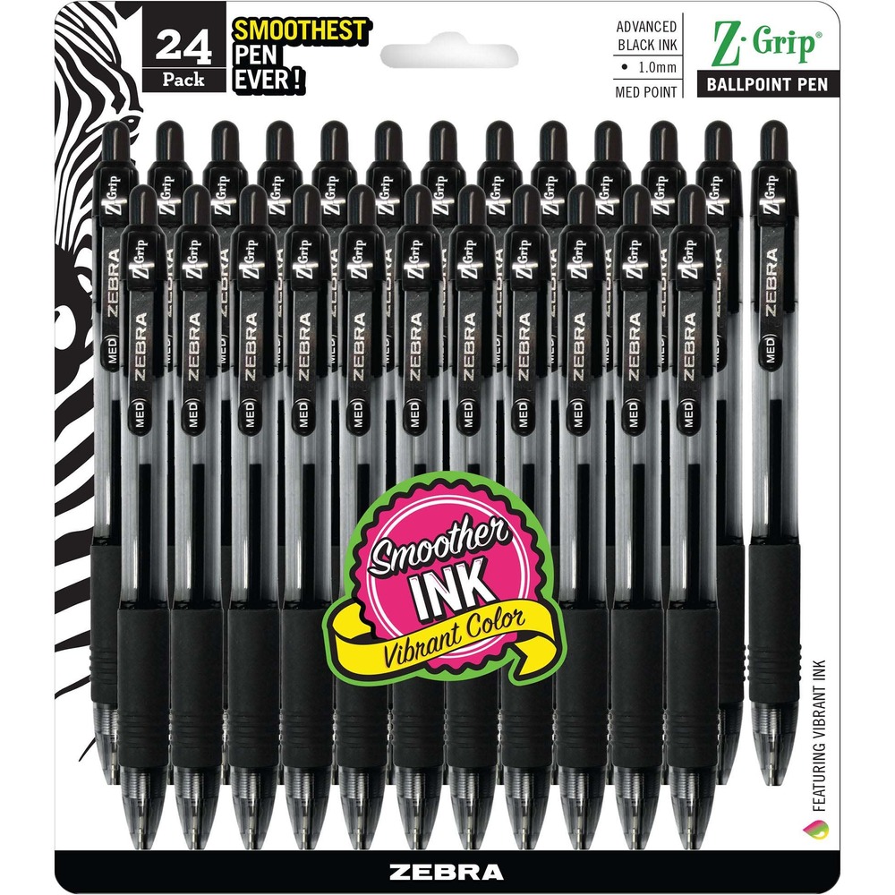ZEB12221 - Z-Grip Retractable Ballpoint Pens deliver low-viscosity ballpoint ink for a smooth, skipless writing experience. Soft, ribbed grip allows writing comfort and control. Smooth writing ink glides on easily. Grip is made of latex-free rubber for safer use. Each pen features a medium point and sturdy metal clip for clipping the pen to pockets, notebooks and more. Ballpoint pen is nonrefillable. More from the ManufacturerRebate: $15 Gift Card w $50 Zebra Pen Purchase View Rebate Details