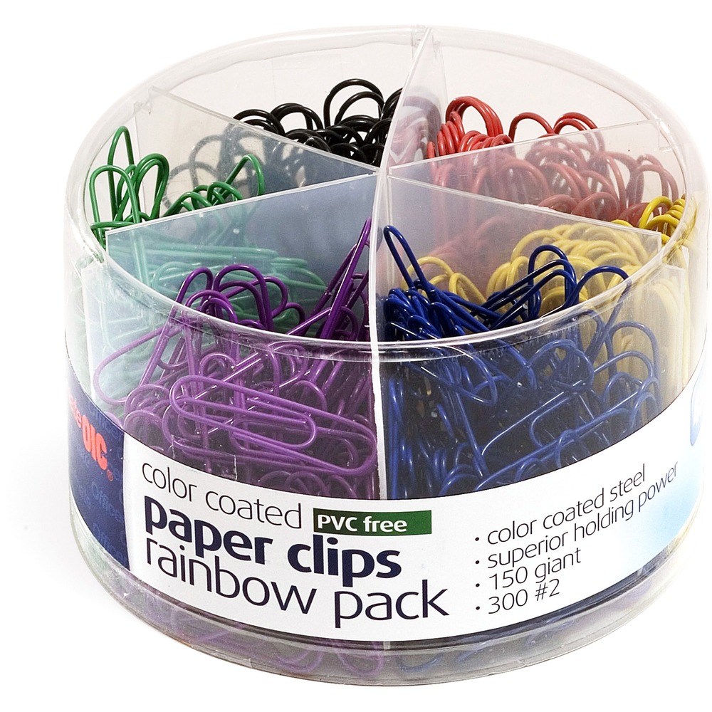 OIC97227 - Coated paper clips are perfect for use at home, school or office and great for color-coding papers. Paper clips come in assorted metallic colors and in two sizes: 150 Giant and 300 No. 2 clips. Six-compartment storage tub is reusable and made of plastic. More from the Manufacturer