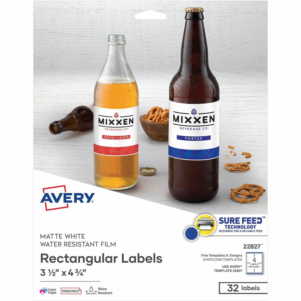 AVE22827 - Durable labels with removable adhesive provide a custom-printed look to any outdoor application. Sturdy, durable polyester material holds up to moisture, scuffing and tearing but removes cleanly once the job is done. TrueBlock technology on the rectangular labels allows the labels to completely cover everything underneath so you can reuse file folders again and again. Perfect for identifying contents of containers at outdoor events, refrigerated products, plants and more. Customize using Avery's free online templates and designs. Print-to-the-edge capability lets you extend vivid colors and sharp text right to the end of the label. Simply peel and stick. Letter-size sheets of labels are compatible with laser and inkjet printers. More from the Manufacturer