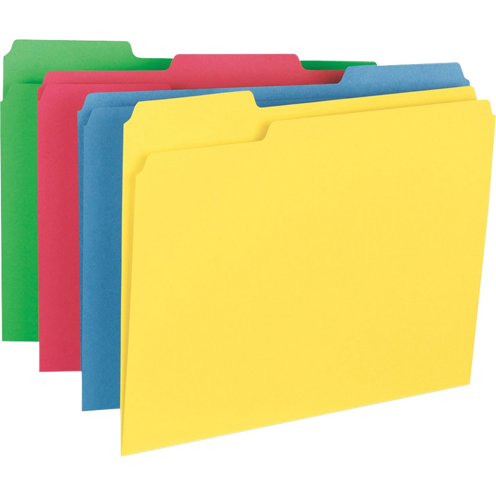 BSN16517 - Heavyweight, durable file folders fit any vertical or lateral filing system and are designed for frequent use. Each folder is made with sturdy, 14 point, colorful stock and post-consumer material. Single-ply tabs are 1/3 cut in assorted positions for easy access to your files.