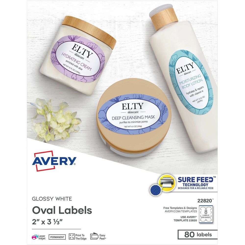 AVE22820 - Premium glossy labels offer a unique shape to provide just the pop you need. They are ideal for branding your products, brochures and mail pieces. The print-to-the-edge capabilities accommodate impactful, colorful designs that get your brand noticed. Labels are easy to peel and apply. Backed with permanent adhesive, the labels stick to glass, plastic, paper and more, allowing you to put your mark on nearly any product. Labels are easy to format with free online templates and designs. Self-adhesive labels are compatible with laser and inkjet printers. More from the Manufacturer