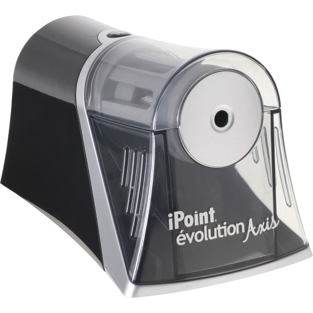 ACM15510 - iPoint Evolution Axis is designed for heavy-duty use in the office or school with a 10-blade helical technology. Single-hole dial accommodates all standard-size pencils. Super-quiet pencil sharpener offers a low noise rating at or below 62 decibels. Sharp Sense technology allows you to feel when the pencil is at the perfect point. Safety cutoff activates if the shavings reservoir is removed. Electric pencil sharpener also features a large, EZ-view shavings reservoir.