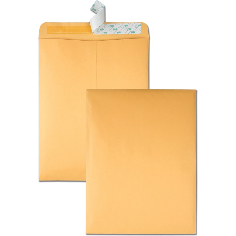 QUA41620 - 10" x 13" Hi Bulk Catalog Envelopes are an excellent solution for mailing, storing and organizing. They are a must for keeping projects, files and mailings manageable. Hi Bulk, 24 lb. brown Kraft stock withstands extensive handling and mailing. Stock is made with less paper but maintains a similar look and feel to standard Kraft paper. Contents are protected during use to give you assurance they arrive unharmed. 10" x 13" size accommodates standard size, 8-1/2" x 11" or larger documents without folding. Redi-Strip closure saves time and makes a secure, permanent seal. Simply peel off the strip and press.