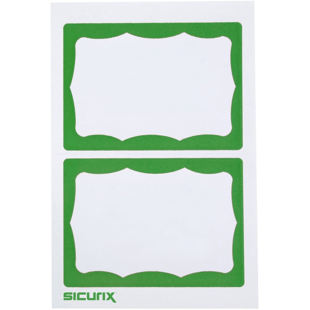 BAU67646 - Self-adhesive visitor badges offer a large white area for adding names and information by writing or typing. Badges with a green border are perfect for small meetings and conferences. Easy-peel backing with removable adhesive adheres to most clothing and fabrics. Each badge measures 3-1/2" wide x 2-1/4" long.