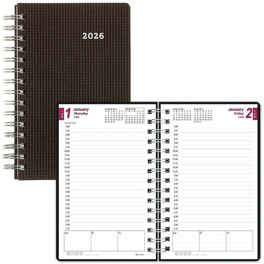 REDCB634VBLK - Daily planner offers ample planning space and textured, heavy-duty poly cover to protect your important schedule and notes. Dated planning pages range 12 months from January to December. One-page-per-day format includes daily appointment times from 7 AM to 7:30 PM in 30-minute intervals, three blocks along the bottom for important reminders, and count of days/days remaining. The past, current and two future months reference stretches across two pages. Nonrefillable planner also features a monthly overview, telephone/address section, twin-wire binding and flexible cover.