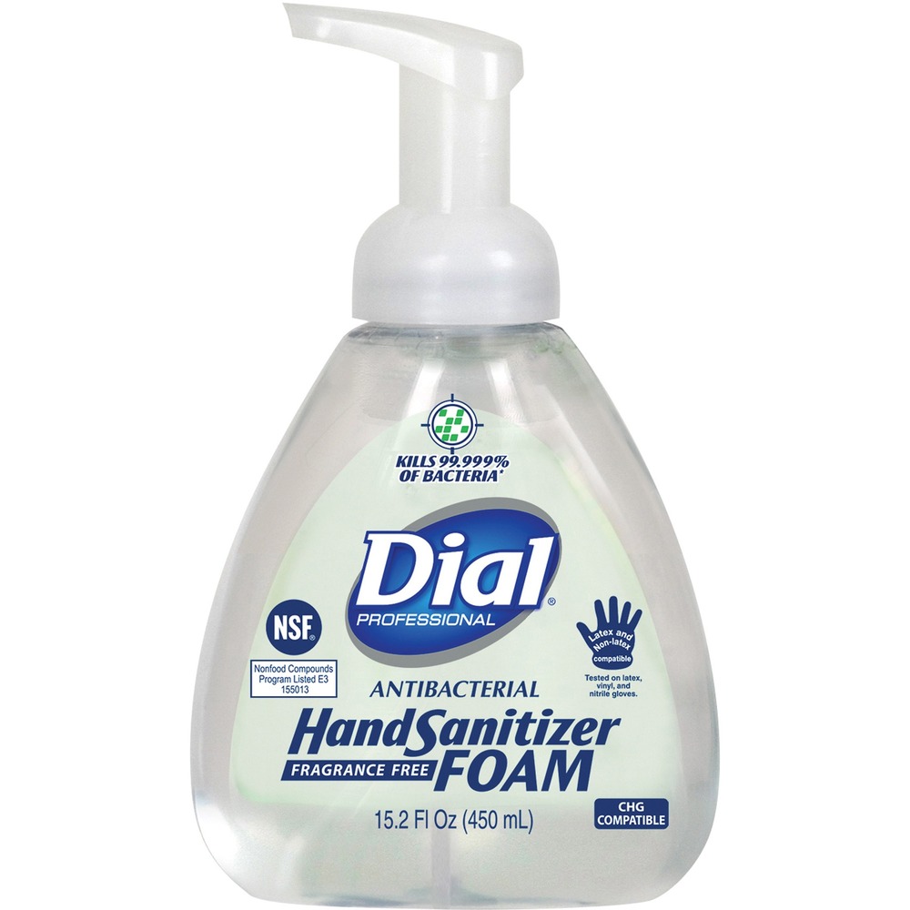 DIA06040 - Antibacterial Foam Hand Sanitizer kills 99.99 percent of bacteria instantly without using soap or water. Hydrating, antibacterial formula is gentle on your hands and moisturizes your skin. Hypoallergenic formula is gentle and safe for repeated use. Fragrance-free, dye-free hand sanitizer comes in a pump bottle for easy dispensing.