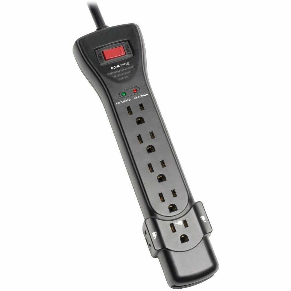 TRPSUPER7B - Safeguard your computer, printer, scanner, router, modem and other small home electronics against dangerous surges, spikes and line noise using this seven-outlet surge protector with right-angle plug and surge suppression rating of 2160 joules. It is recommended for any desktop, network or home application requiring AC line protection. Automatic shutoff permanently cuts power to outlets if protection circuit is incapacitated, preventing equipment damage and indicating replacement is required. 15A resettable circuit breaker foils dangerous overloads. On/off switch provides one-touch control over connected equipment. Diagnostic LEDs confirm grounding and protection status at a glance. The 7' AC power cord allows the SUPER7 to reach nearby outlets while its right-angle NEMA 5-15P plug allows furniture and equipment to be placed flush against the wall to save space in your workstation. Keyhole slots incorporated into the bottom panel provide convenient wall or desk mounting options. More from the Manufacturer