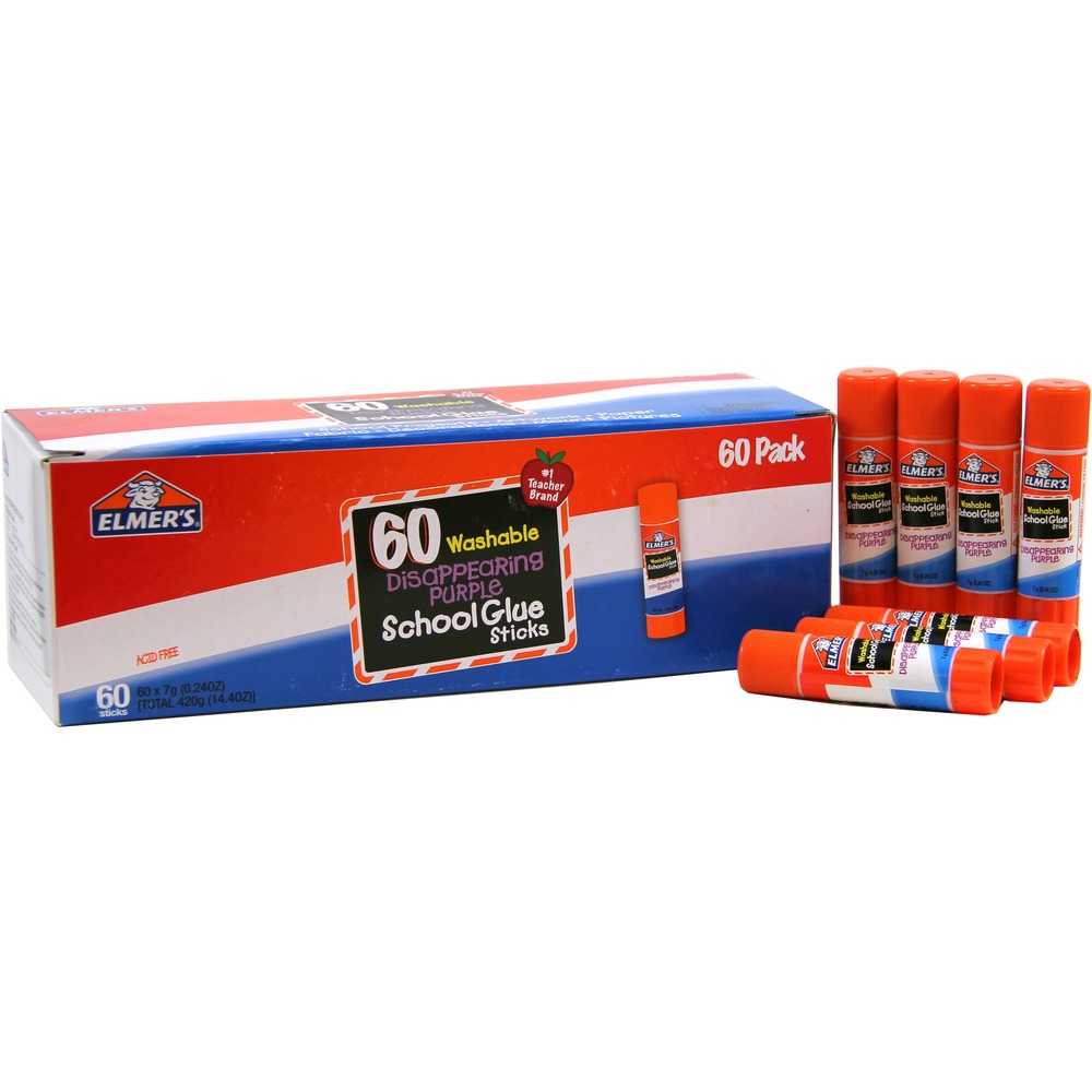 EPIE503 - Washable glue sticks are perfect for school projects, artwork, paper, fabric and decorations. Easy-to-use glue sticks deliver a washable formula that is easy to clean up and washes easily off hands and out of clothes. The disappearing formula goes on purple so it is easy to see when applying and dries clear. Safe, nontoxic glue stick is acid-free so you can use to mount pictures. This bulk pack is great for the whole classroom. More from the Manufacturer