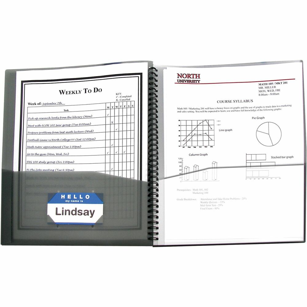CLI33081 - Organize projects, subjects, notes and more in this convenient letter-size portfolio. Eight interior pockets allow detailed categorization. Portfolio features clear-view front pocket for cover sheet, double spiral binding and business card holder. Portfolio is made of heavyweight, archival-quality polypropylene.
