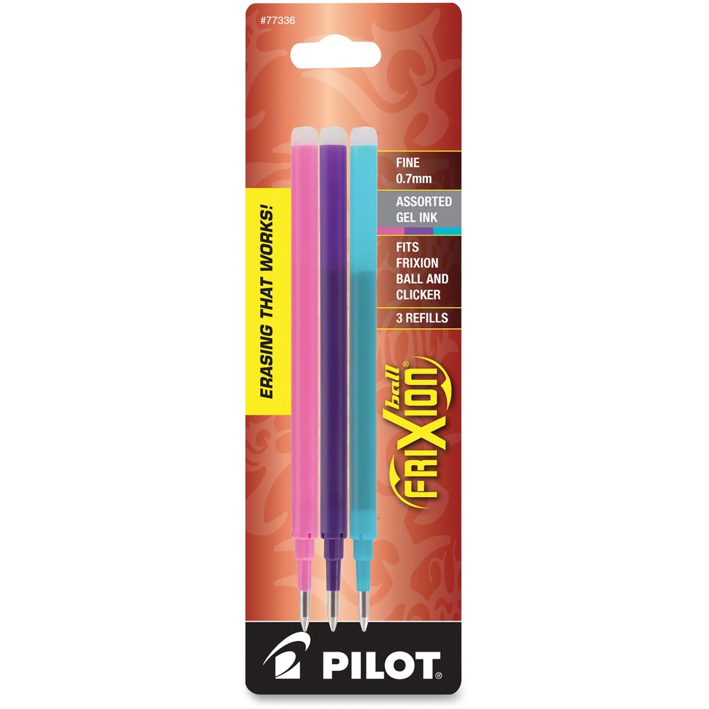 PIL77336 - FriXion gel ink refills replenish the erasable gel ink in FriXion Ball, Clicker and LX pens. Erase and rewrite the vibrant ink repeatedly without damaging documents - no wear or tear. Patented, Thermo-Sensitive Gel Ink Formula writes smooth and disappears with erasing friction.