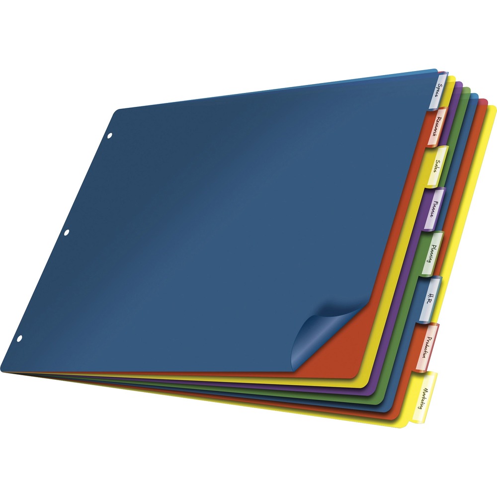 CRD84803 - Made to fit in 11" x 17" tabloid size binders, these extra tough polypropylene dividers won't fray or tear out of rings. Their scratch-resistant, transfer-safe poly construction won't damage photos or transfer inks or toners. Tabs include paper inserts designed to not fall out. Multicolored assortment allows quick, at a glance referencing.