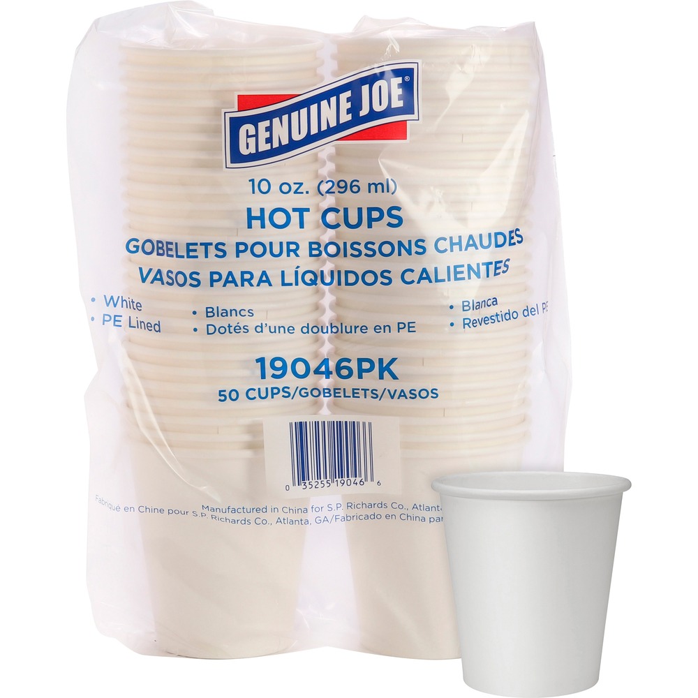 GJO19046 - Hot cups are perfect for your beverage center or breakroom. Polyurethane-lined, single walls are designed to hold hot beverages and help prevent leaks. Use these cups for coffee, tea, hot chocolate and more. They are made of 100 percent virgin material. Smooth rolled rim enhances the cup's strength and ensures a secure lid fit. Simple white color will coordinate with most decor and beverage accessories. Versatile accessories for these cups fit multiple, Genuine Joe Hot Cup sizes for space-saving storage. Lids (11259) and sleeves (19049) can also be used on 12 oz. and 16 oz. cups. They are both sold separately.
