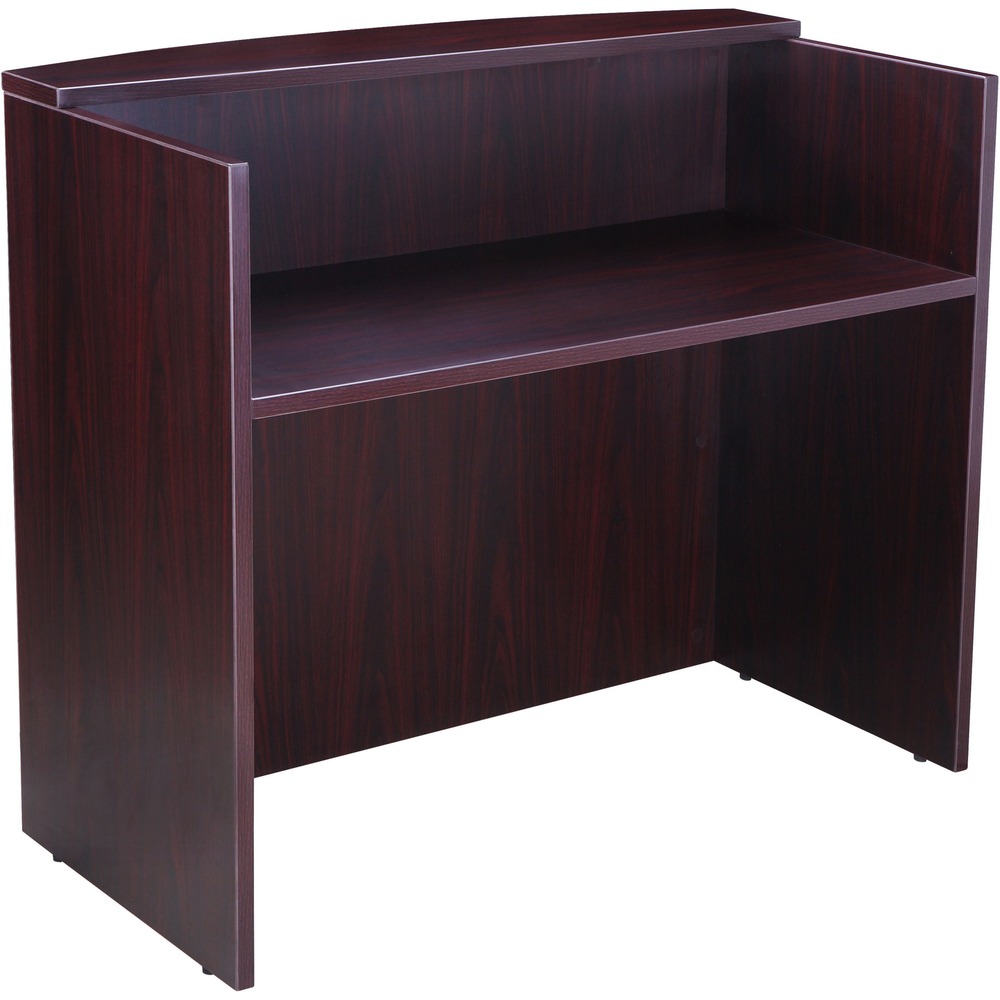 BOPN169M - Reception desk shell in rich, sophisticated mahogany can be used alone or in conjunction with other reception items (sold separately). Durable and attractive, this reception desk shell promotes a sense of elegance to help you make a great first impression. Thermal-fused melamine with 3mm PVC edgebanding provides excellent durability and scratch-resistance. It comes with a 1" thick tabletop that provides a sturdy surface that will require little maintenance. It is also equipped with leveling glides to provide exceptional balance on different floor surfaces. Camlock construction allows easy assembly and provides secure fastening without affecting the outward appearance of the desk. Full-length modesty panel offers full coverage and privacy. 3" round grommets on all of the worksurfaces allow easy cable and wire management and are compatible with Boss power grommets (sold separately).