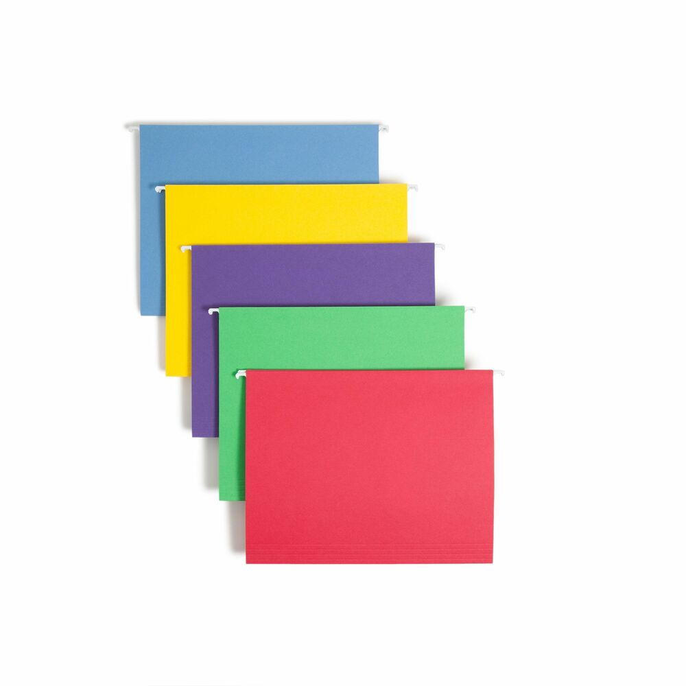SMD64020 - A popular choice for desk drawer files, these colored hanging folders keep papers neatly vertical in the file to make them easier to read. Coated rod tips slide easily on file drawers. Clear poly tabs can be positioned in several locations on front or back panel. Repositionable poly tabs are 1/3 cut and larger than standard tabs so you can write larger or use more lines of text for quick access to your files. Hanging folders include replaceable white inserts. Use with colored interior folders to prevent misfiling. Hanging folders are made of 11 point color stock.