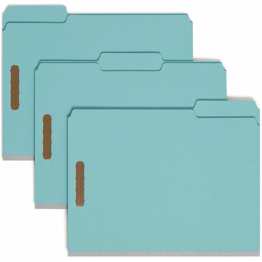 SMD15000 - Pressboard Fastener Folders are made with a high percentage of recycled material for the environmentally conscious office. With a 1" expansion, these letter-size folders are made for large, bulky files that are frequently used. They are ideal for project files, real estate transactions, loans, legal files or anytime you need to keep large amounts of paperwork in sequential order for frequent reference. Design includes two 2" prong K-style fasteners, 25 point pressboard stock, and 1/3-cut tabs in assorted positions.