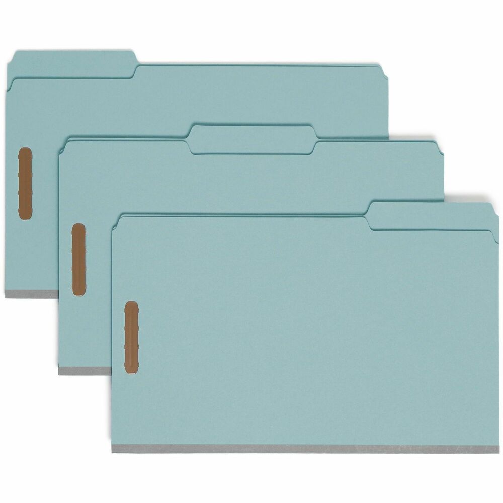 SMD20002 - Pressboard Fastener Folders are made with a high percentage of recycled material for the environmentally conscious office. With a 3" expansion, these legal-size folders are made for large, bulky files that are frequently used. They are ideal for project files, real estate transactions, loans, legal files or anytime you need to keep large amounts of paperwork in sequential order for frequent reference. Design includes two 2" prong K-style fasteners, 25 point pressboard stock, and 1/3-cut tabs in assorted positions.
