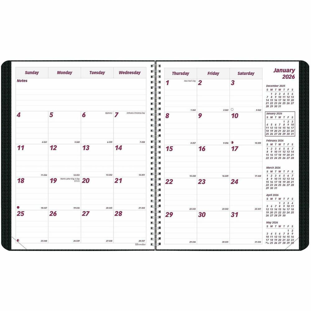 REDCB1200VBLK - Dated monthly planner features a textured, heavy-duty, poly cover. The two-piece cover design lets the planner easily open and lie flat. Dated planning pages range 14 months from December to January. Each two-page-per-month spread offers ruled daily blocks, Sunday-through-Saturday scheduling, a designated space for notes, count of days/days remaining, moon phases, holidays, and past, current and four future months reference. Current reference month is boxed for quick identification. Planner also includes a twin-wire binding, tear-off corners for easy access to the current month and telephone/address section. Planner is printed in English.