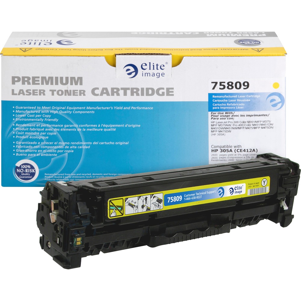 ELI75809 - Toner cartridge is designed for use with Hewlett-Packard LaserJet Pro 300 Color M351, MFP M375, MFP M375nw; Pro 400 Color M451, M451dn, M451dw, M451nw, MFP M475, MFP M475dn and MFP M475dw. Remanufactured cartridge yields approximately 2,600 pages. Elite Image is ISO certified. More from the Manufacturer