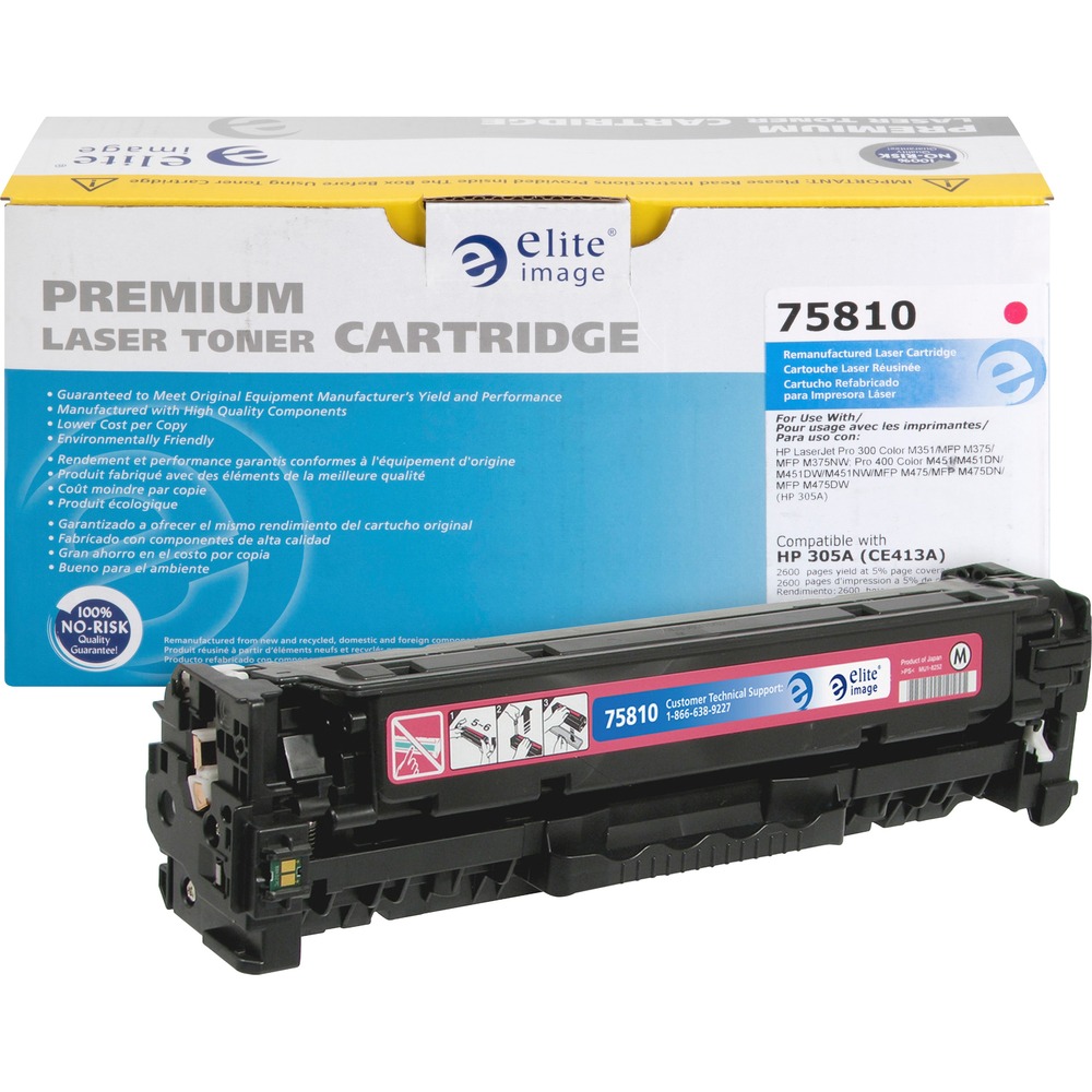 ELI75810 - Toner cartridge is designed for use with Hewlett-Packard LaserJet Pro 300 Color M351, MFP M375, MFP M375nw; Pro 400 Color M451, M451dn, M451dw, M451nw, MFP M475, MFP M475dn and MFP M475dw. Remanufactured cartridge yields approximately 2,600 pages. Elite Image is ISO certified. More from the Manufacturer