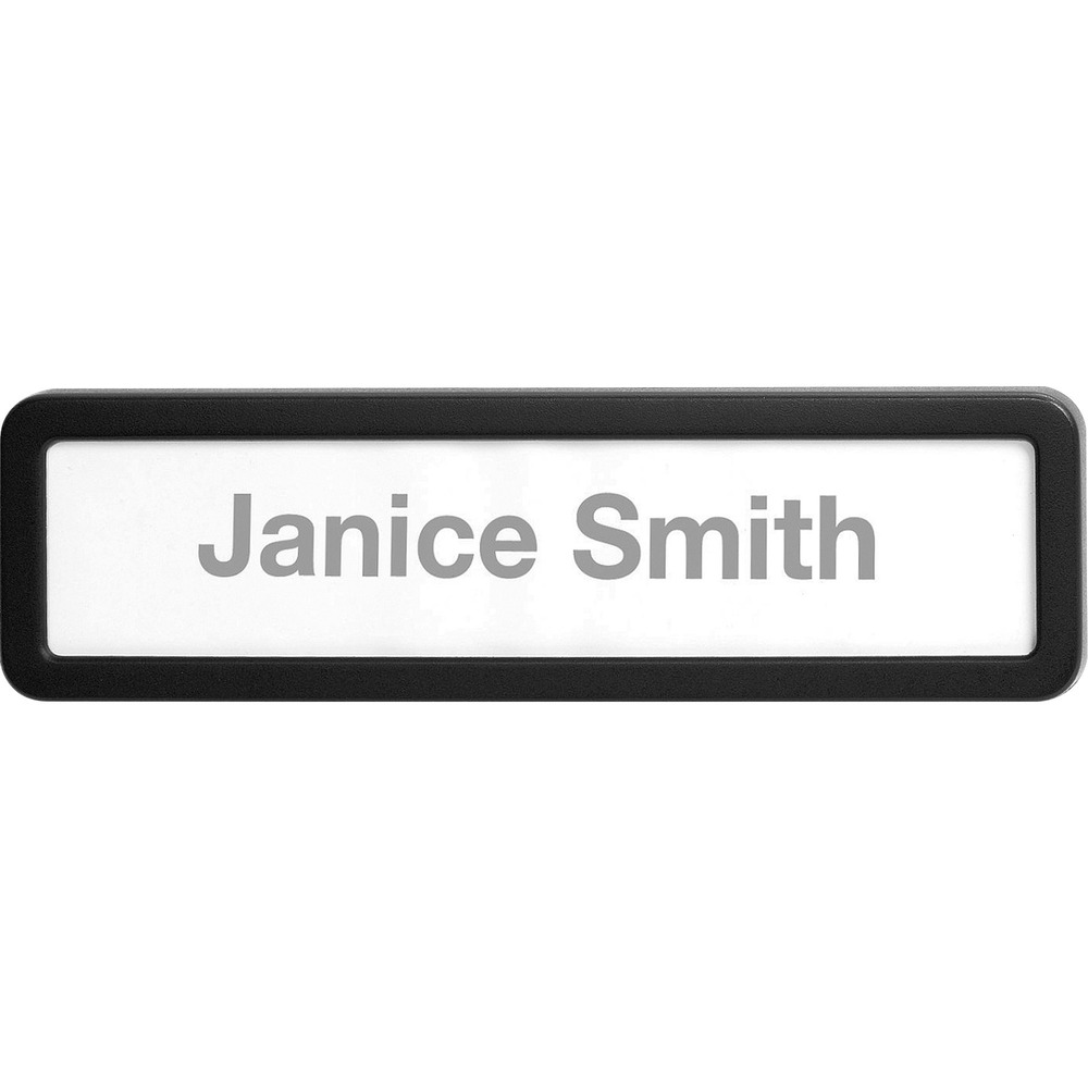LLR80669 - Keep your desktop clear by mounting this high-impact nameplate on your cubicle fabric panel, wall or vertical metal surface. Use for individual or department name. Hanging products can be attached securely to cubicles using fastening pins. Nameplate performs the same function as a traditional desk accessory while customizing your panel. Nameplate contains post-consumer recycled material. More from the Manufacturer