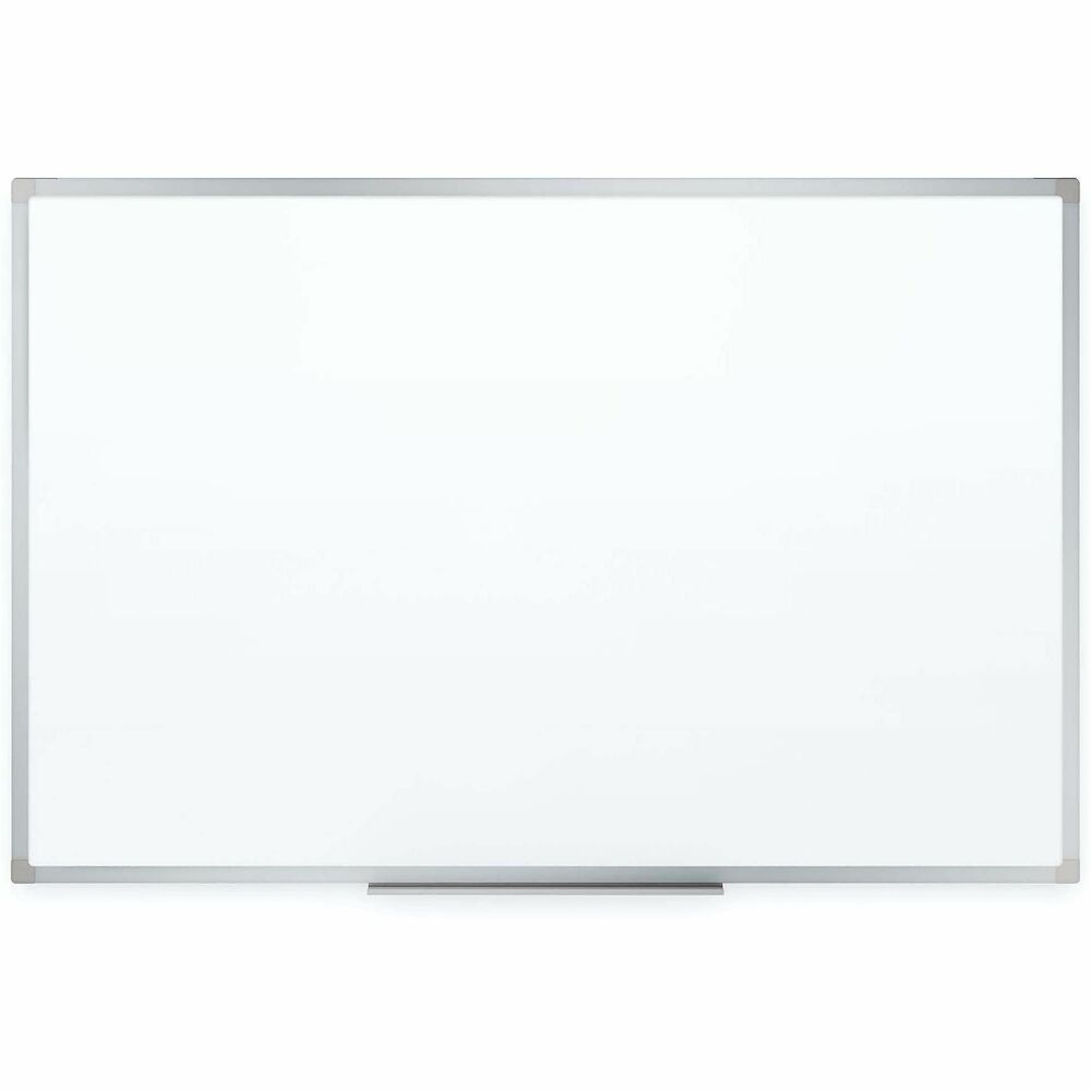 MEA85357 - Basic dry-erase board provides a smooth and durable whiteboard writing surface that is great for quick note-taking. Hang in cubicle or other low-traffic environment and clean after each use for best performance. Design features a melamine surface and sleek, silver aluminum frame. Marker tray is included along with mounting hardware that allows board to hang in either a vertical or horizontal orientation.