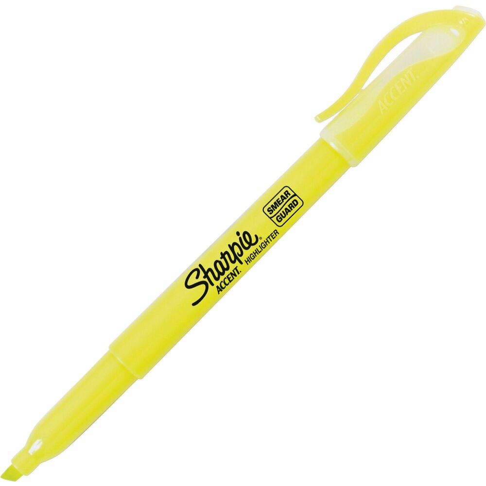 SAN27025 - Pocket Sharpie Highlighters with Smear Guard are specially formulated to resist smearing other inks. Each offers an easy gliding chisel tip for smooth highlighting. Bright see-through colors allow you to get information faster. Versatile chisel tip highlights wide and narrow lines of text. Quick-drying, odorless ink is certified AP nontoxic. Highlighter resists smearing on ink from many leading inkjet printers and ballpoint pens. More from the Manufacturer