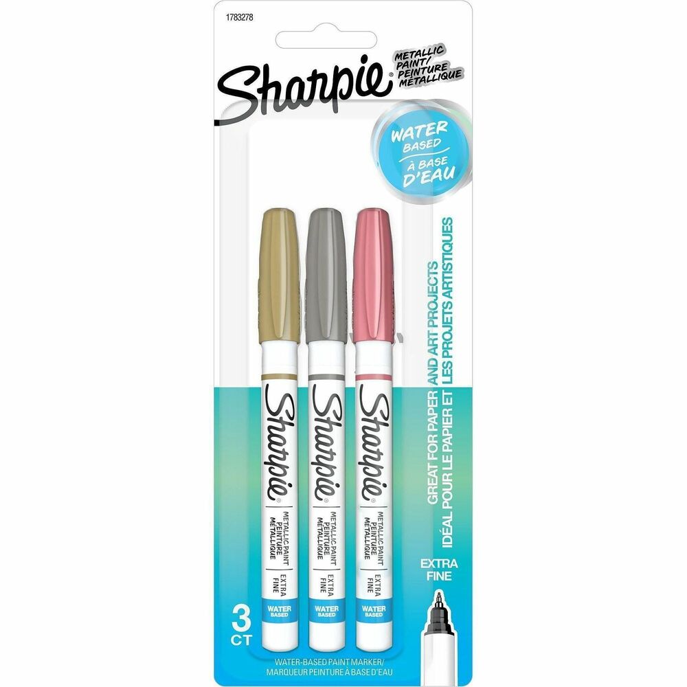 SAN1783278 - Sharpie Paint Glitter Markers are perfect for arts and crafts. Glittering, opaque paint is permanent on most surfaces including glass, metal, plastic, rubber, stone, wood, pottery and more. Extra-fine point allows you to create precise details and decorations. Quick-drying paint is weather-resistant, fade-resistant and xylene-free. Metallic colors include gold, silver and copper rose. More from the Manufacturer