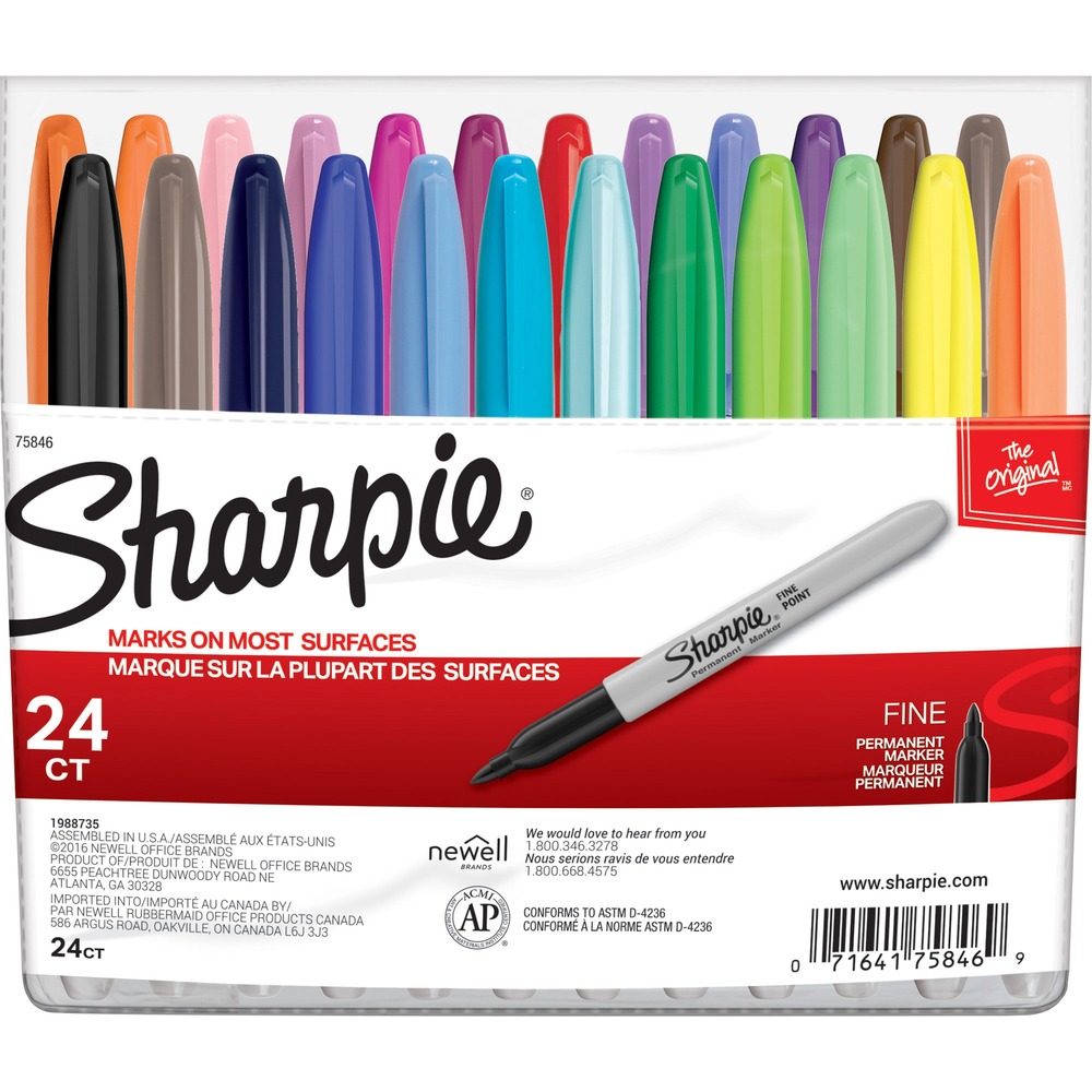 SAN75846 - Sharpie markers allow you to make permanent marks on most hard surface. The fine point provides a clean, neat writing line. Fade-resistant and water-resistant ink further extends multiple project uses. Quick-drying ink formula is nontoxic and alcohol-based. Colors include black, blue, red, green, yellow, purple, brown, orange, berry, lime, aqua, turquoise, magenta, tangerine, olive, navy, burgundy, marigold, plum, lilac, pink, sky, mint and peach. More from the ManufacturerRebate: $25 Visa Card with $75 Newell Brands Buy View Rebate Details