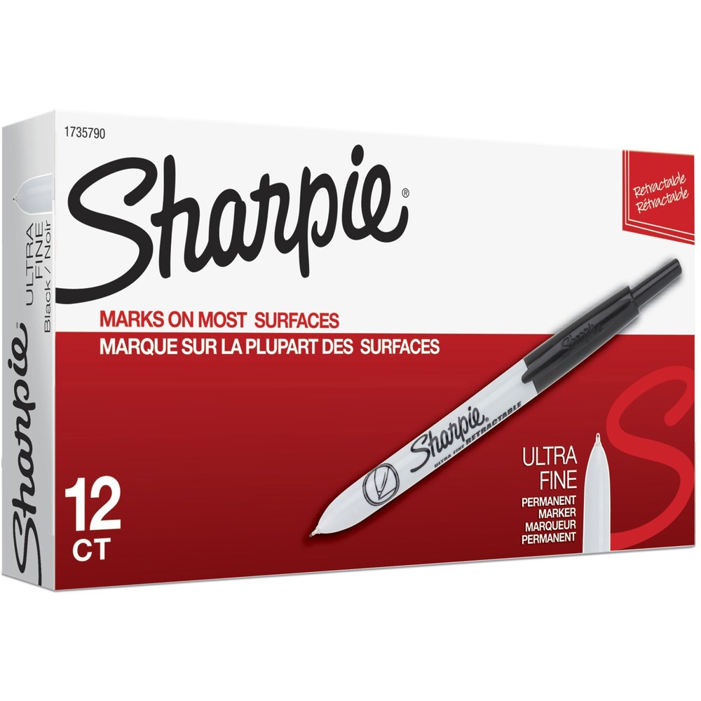 SAN1735790 - Sharpie Retractable Permanent Marker offers a precise, ultra-fine tip for writing and marking, and easy one-handed advancing and retracting. Ink dries quickly. Safety Seal valve design helps prevents marker dryout and leakage. Ink is permanent on most surfaces. No cap to remove or lose. Ink is certified AP nontoxic. More from the Manufacturer