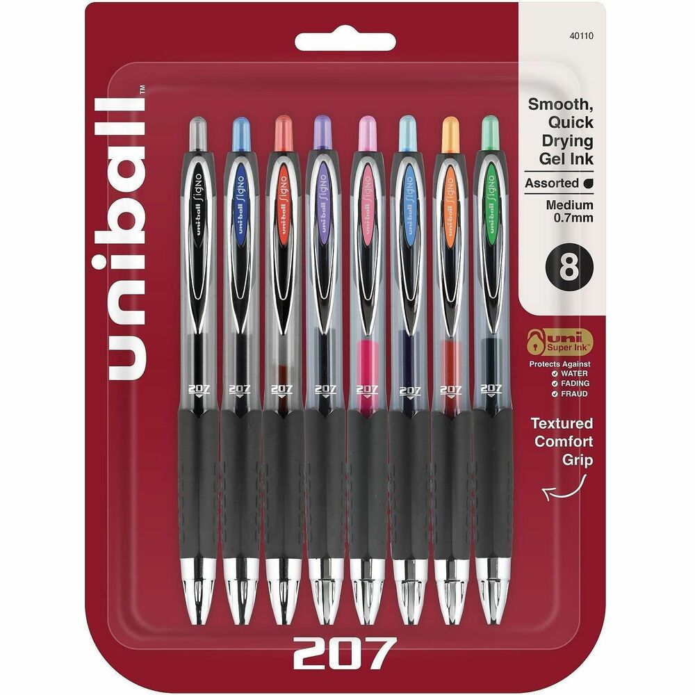 UBC40110 - Stock your office, home or classroom with 207 Retractable Gel Pens. Stainless steel tip with a 0.7mm medium point resists bending and breaking. Even-flowing, pigment-based gel ink delivers a smooth writing experience for intense, vibrant lines, ensuring every mark is communicated. Medium point strikes the perfect balance between bold and detailed lines. Use retractable pens for everyday writing tasks and important signatures, trusting quick-drying Super Ink. Innovative, uni Super Ink technology effectively entraps liquid ink into the paper, producing fraud-resistant, fade-resistant and water-resistant documents that prevent check washing and bleaching. Translucent window lets you see when your ink is low to avoid running out. Refill blue or black pens with uniball 207 Retractable Gel Pen Refills. Textured grip offers comfort and control. Sleek design with modern metal accents adds a stylish touch to your writing supplies.