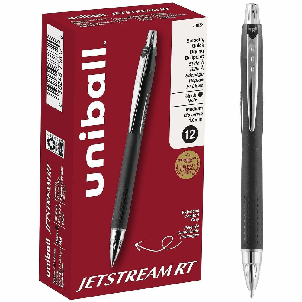 UBC73832 - Enjoy your daily writing experience with JETSTREAM RT Retractable Ballpoint Pens from uniball featuring a 1.0mm medium point. Rated the best pen for everyday writing, these pens contain unique hybrid ink that delivers the smoothness and vibrant color of a gel pen with the quick-drying properties of a traditional ballpoint. Medium ballpoint JETSTREAM RT pens dry as quickly as you write, which prevents smudging and smearing to produce neat-looking documents. uni Super Ink technology settles ink particles deep into the paper for protection against water, fading and fraud. The 1.0mm pens with contemporary stainless steel accents give your writing outstanding clarity while the embossed grip helps maintain precision and control. The medium point delivers strong, bold lines, giving your documents and signatures excellent readability.