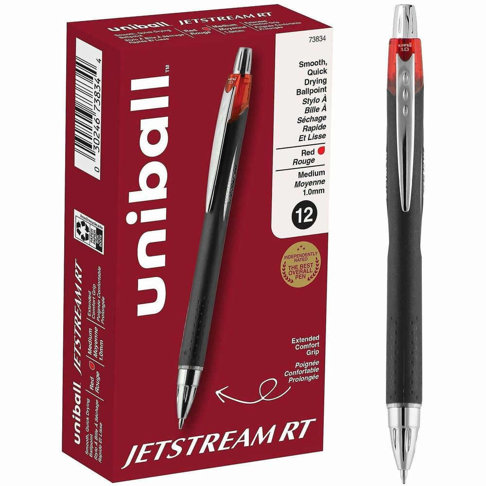 UBC73834 - Enjoy your daily writing experience with JETSTREAM RT Retractable Ballpoint Pens from uniball featuring a 1.0mm medium point. Rated the best pen for everyday writing, these pens contain unique hybrid ink that delivers the smoothness and vibrant color of a gel pen with the quick-drying properties of a traditional ballpoint. Medium ballpoint JETSTREAM RT pens dry as quickly as you write, which prevents smudging and smearing to produce neat-looking documents. uni Super Ink technology settles ink particles deep into the paper for protection against water, fading and fraud. The 1.0mm pens with contemporary stainless steel accents give your writing outstanding clarity while the embossed grip helps maintain precision and control. The medium point delivers strong, bold lines, giving your documents and signatures excellent readability.