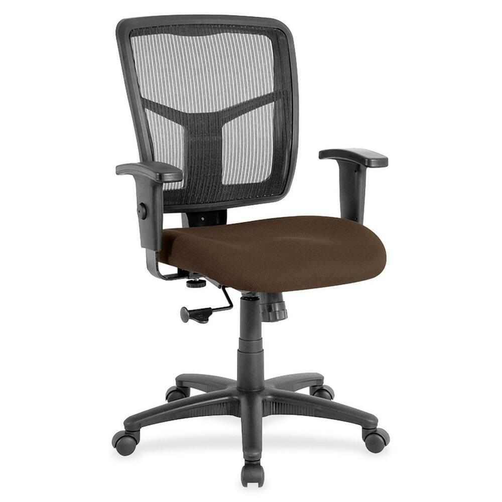 LLR8620928 - Managerial mid-back chair features a breathable mesh back chair and upholstered seat. Mesh upholstery is made of high-strength elastic nylon. Ergonomically designed mid-back matches the natural curvature of a person's back. Arms adjust in height (25" to 28-7/10") and in width (24" to 26"). Functions include pneumatic seat-height adjustment (17-7/10" to 21" high from the floor), 360-degree swivel and swivel tilt mechanism. Black frame has five-star, reinforced nylon base (25" diameter) with casters for easy mobility. Seat size is 20" wide x 18-7/10" depth. Back measures 20" wide (at the widest portion) x 19-7/10" high. Weight capacity is 250 lb. Chair meets the CA117 fire-retardant standard.