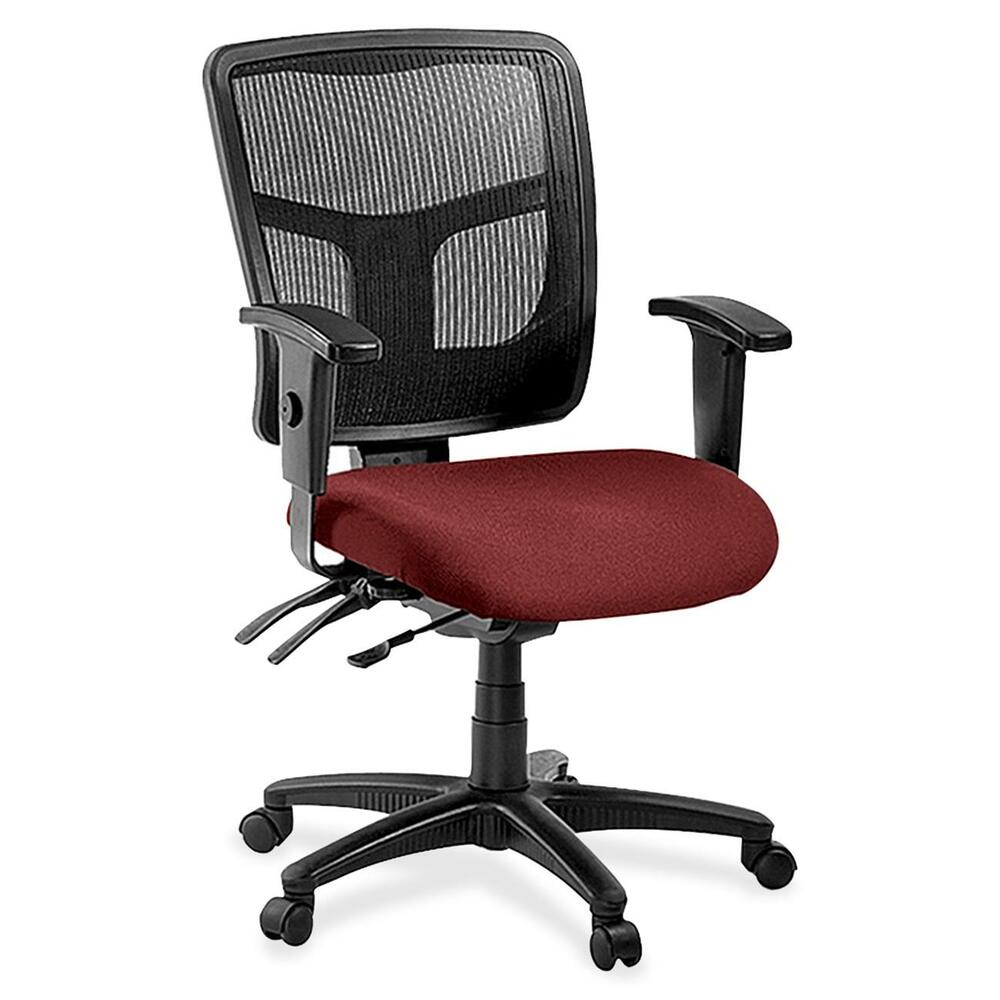 LLR8620131 - Managerial mid-back chair features a mesh back for conforming comfort. Ergonomic mid-back matches the natural curvature of a person's back. Arms adjust in height and width. Mid-back chair also offers a five-star nylon base, pneumatic seat-height adjustment (17" to 20-9/10" high from the floor), 360-degree swivel, back-height adjustment, tilt and asynchronous three-lever control. Frame is available in black only. Chair meets the CA117 fire-retardant standard and offers an abrasion rating of 60,000 double rubs (ASTM-D-4175).