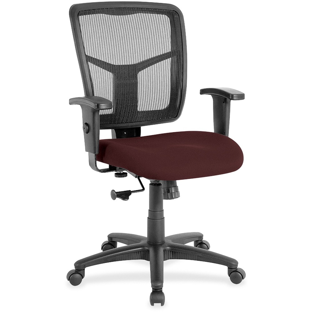 LLR8620964 - Managerial mid-back chair features a breathable mesh back chair and upholstered seat. Mesh upholstery is made of high-strength elastic nylon. Ergonomically designed mid-back matches the natural curvature of a person's back. Arms adjust in height (25" to 28-7/10") and in width (24" to 26"). Functions include pneumatic seat-height adjustment (17-7/10" to 21" high from the floor), 360-degree swivel and swivel tilt mechanism. Black frame has five-star, reinforced nylon base (25" diameter) with casters for easy mobility. Seat size is 20" wide x 18-7/10" depth. Back measures 20" wide (at the widest portion) x 19-7/10" high. Weight capacity is 250 lb. Chair meets the CA117 fire-retardant standard.