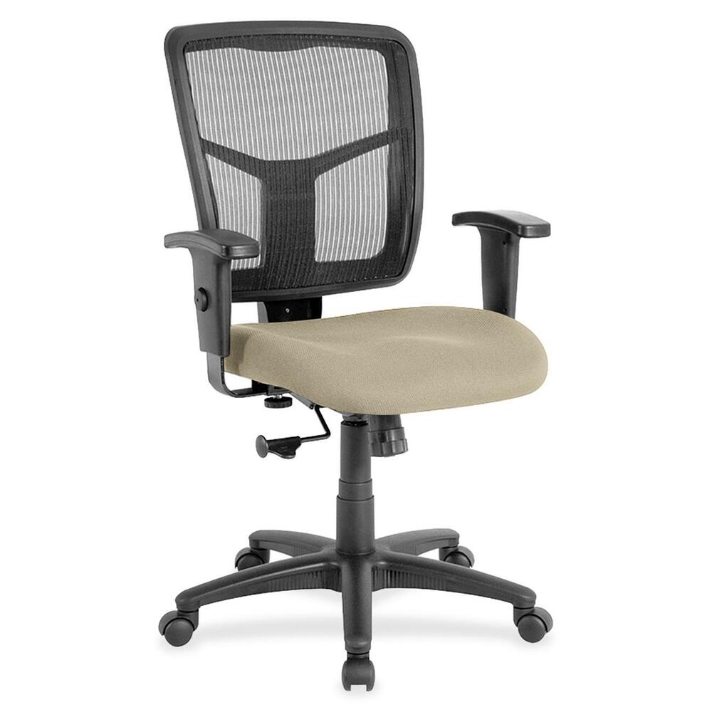 LLR8620987 - Managerial mid-back chair features a breathable mesh back chair and upholstered seat. Mesh upholstery is made of high-strength elastic nylon. Ergonomically designed mid-back matches the natural curvature of a person's back. Arms adjust in height (25" to 28-7/10") and in width (24" to 26"). Functions include pneumatic seat-height adjustment (17-7/10" to 21" high from the floor), 360-degree swivel and swivel tilt mechanism. Black frame has five-star, reinforced nylon base (25" diameter) with casters for easy mobility. Seat size is 20" wide x 18-7/10" depth. Back measures 20" wide (at the widest portion) x 19-7/10" high. Weight capacity is 250 lb. Chair meets the CA117 fire-retardant standard.