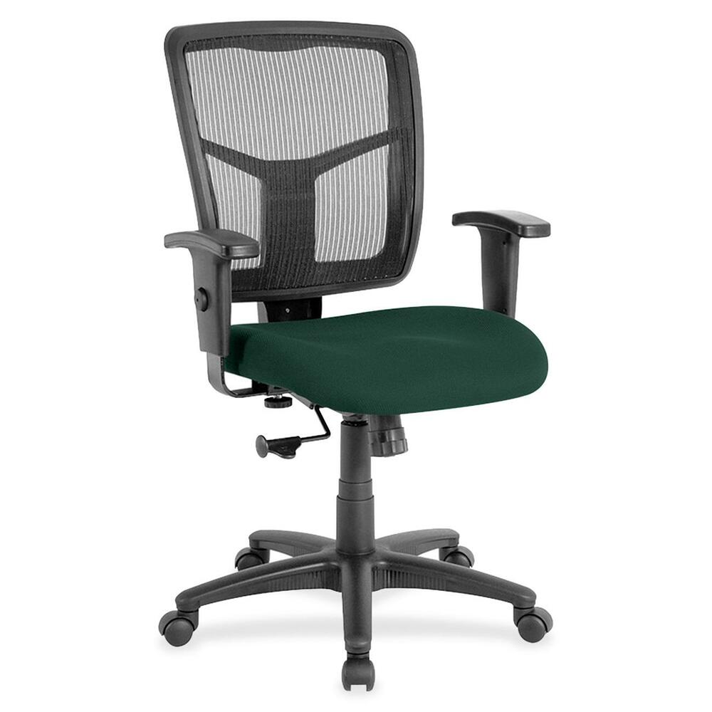 LLR8620950 - Managerial mid-back chair features a breathable mesh back chair and upholstered seat. Mesh upholstery is made of high-strength elastic nylon. Ergonomically designed mid-back matches the natural curvature of a person's back. Arms adjust in height (25" to 28-7/10") and in width (24" to 26"). Functions include pneumatic seat-height adjustment (17-7/10" to 21" high from the floor), 360-degree swivel and swivel tilt mechanism. Black frame has five-star, reinforced nylon base (25" diameter) with casters for easy mobility. Seat size is 20" wide x 18-7/10" depth. Back measures 20" wide (at the widest portion) x 19-7/10" high. Weight capacity is 250 lb. Chair meets the CA117 fire-retardant standard.