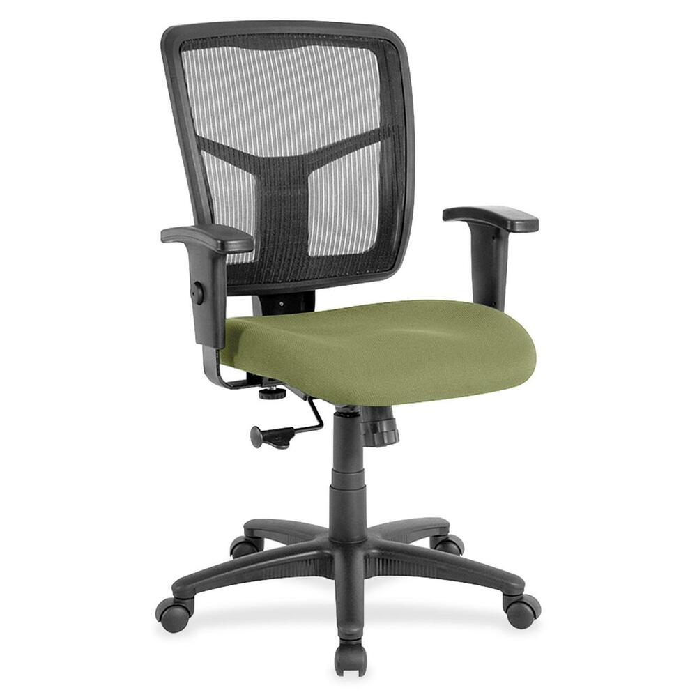 LLR8620948 - Managerial mid-back chair features a breathable mesh back chair and upholstered seat. Mesh upholstery is made of high-strength elastic nylon. Ergonomically designed mid-back matches the natural curvature of a person's back. Arms adjust in height (25" to 28-7/10") and in width (24" to 26"). Functions include pneumatic seat-height adjustment (17-7/10" to 21" high from the floor), 360-degree swivel and swivel tilt mechanism. Black frame has five-star, reinforced nylon base (25" diameter) with casters for easy mobility. Seat size is 20" wide x 18-7/10" depth. Back measures 20" wide (at the widest portion) x 19-7/10" high. Weight capacity is 250 lb. Chair meets the CA117 fire-retardant standard.